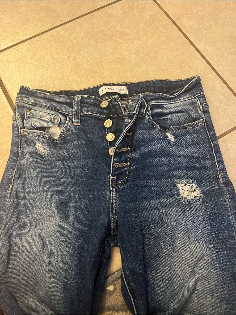 Flying Monkey Women's Distressed High-Rise Button-Fly Jeans - size 28